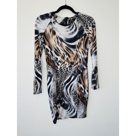 Torn by Ronny Kobo Black White Brown Animal Print Long Sleeve Bodycon Dress S - Picture 5 of 12